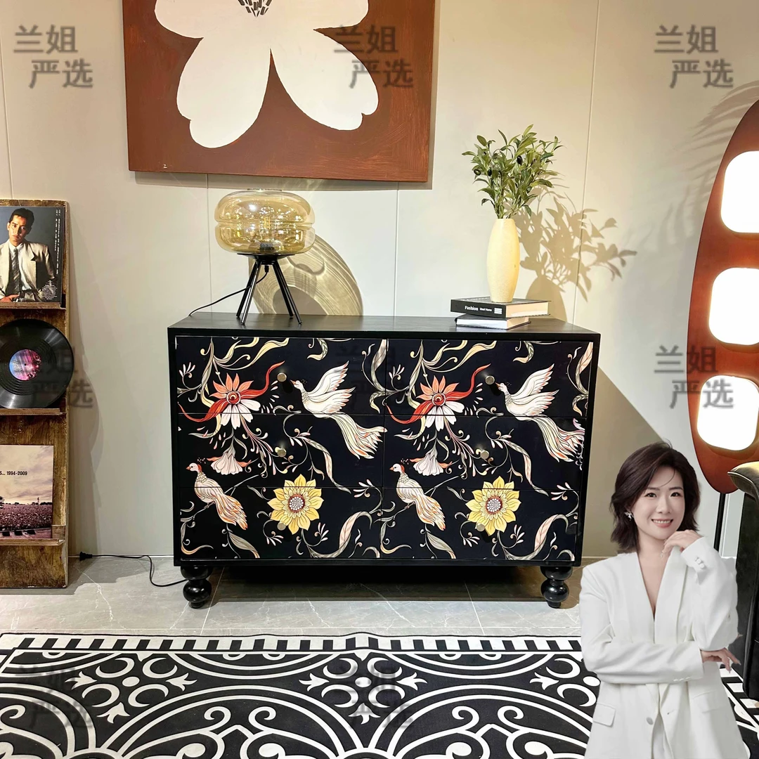 【兰姐严选】中古风百鸟朝凤六斗柜现代复古六斗柜【长120宽40高85】