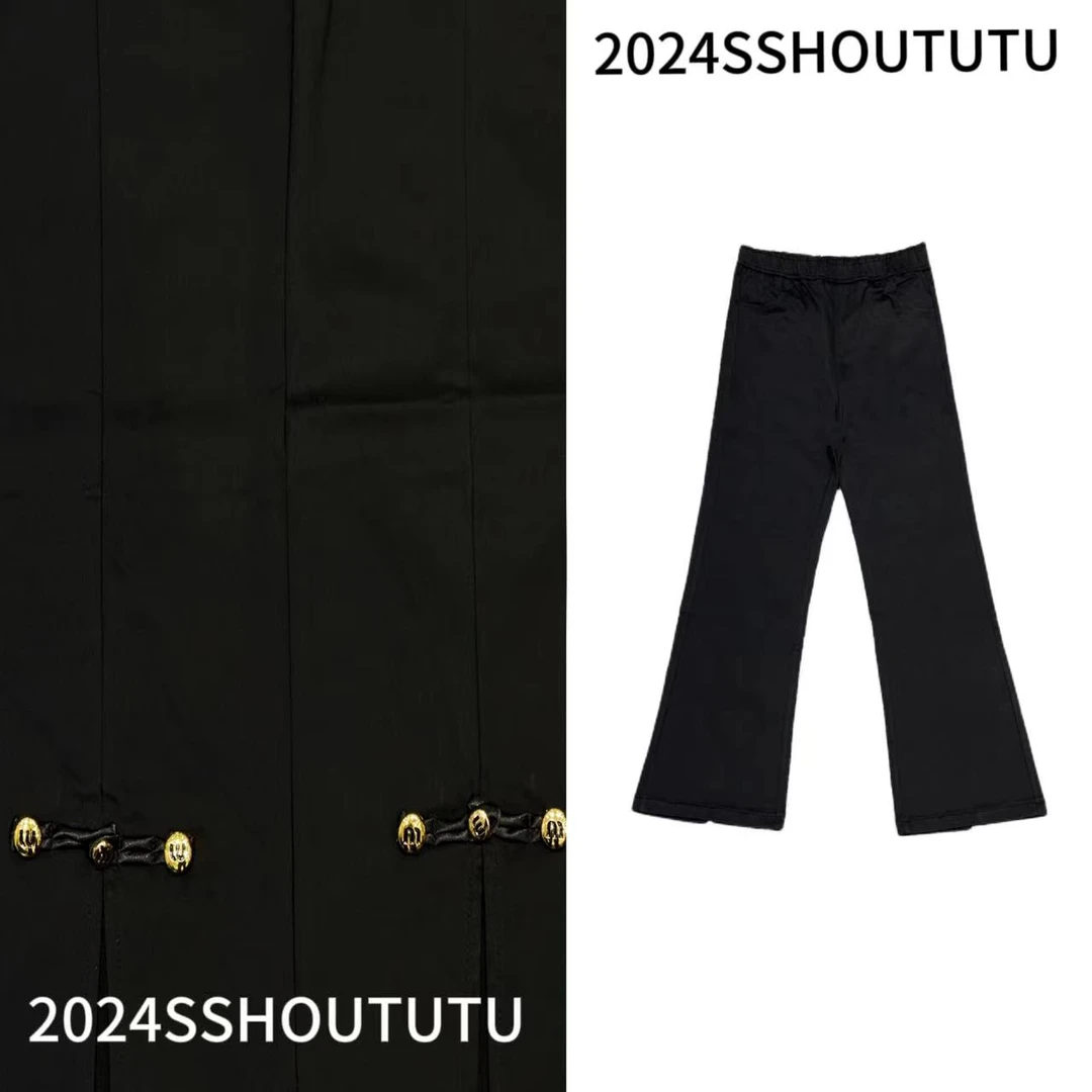 TUTU私服【】盘扣新中式休闲直筒百搭修身显瘦开叉七分裤