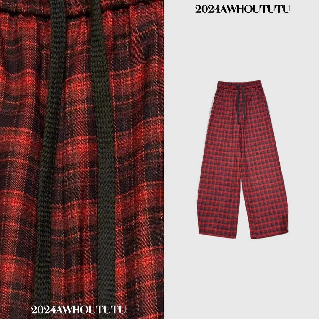 TUTU私服【格子弯刀】2024新款高腰松紧运动显瘦时尚格子弯刀休闲裤