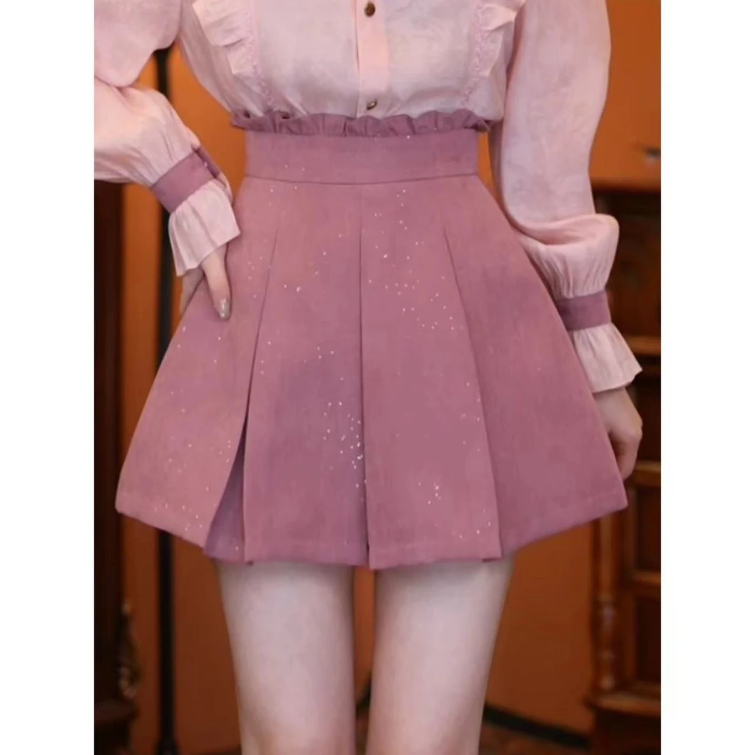 乐乐【率性回归】复古百搭显瘦高腰女装短裙00845