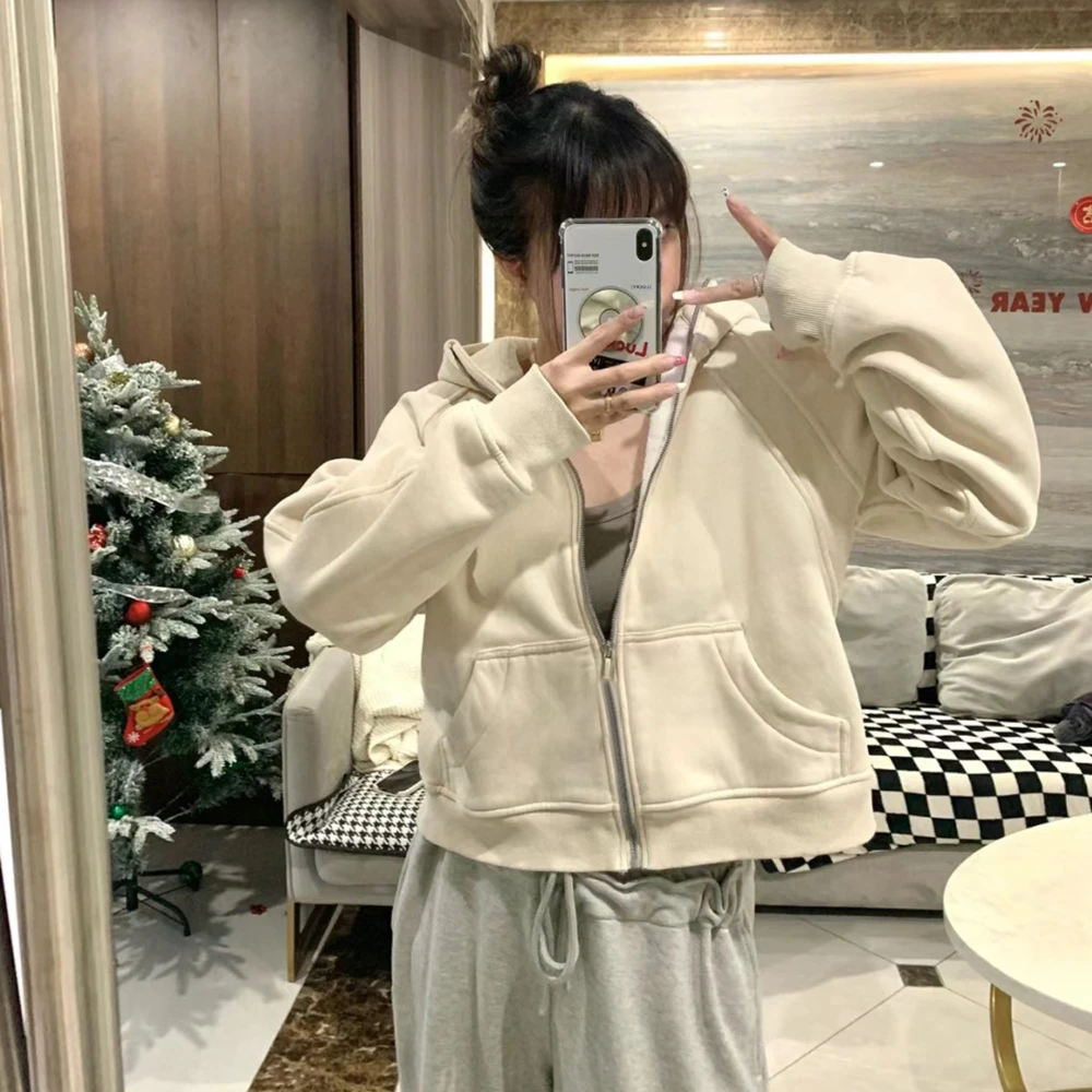 春季新款连帽卫衣女百搭帽衫上衣外套休闲时尚拉链开衫外套7024