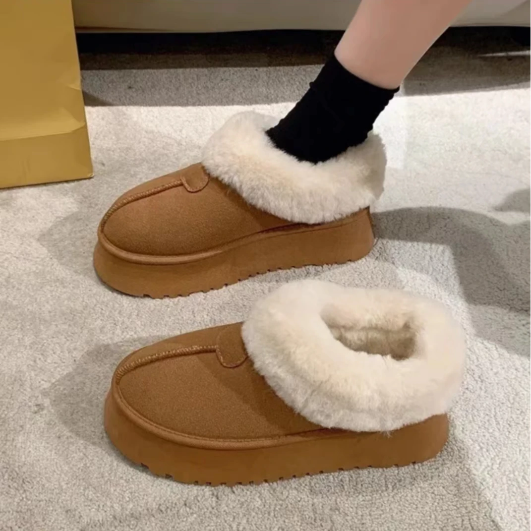 冬款美拉德棉鞋女冬季加绒加厚保暖毛毛雪地靴厚底防滑足部防护鞋