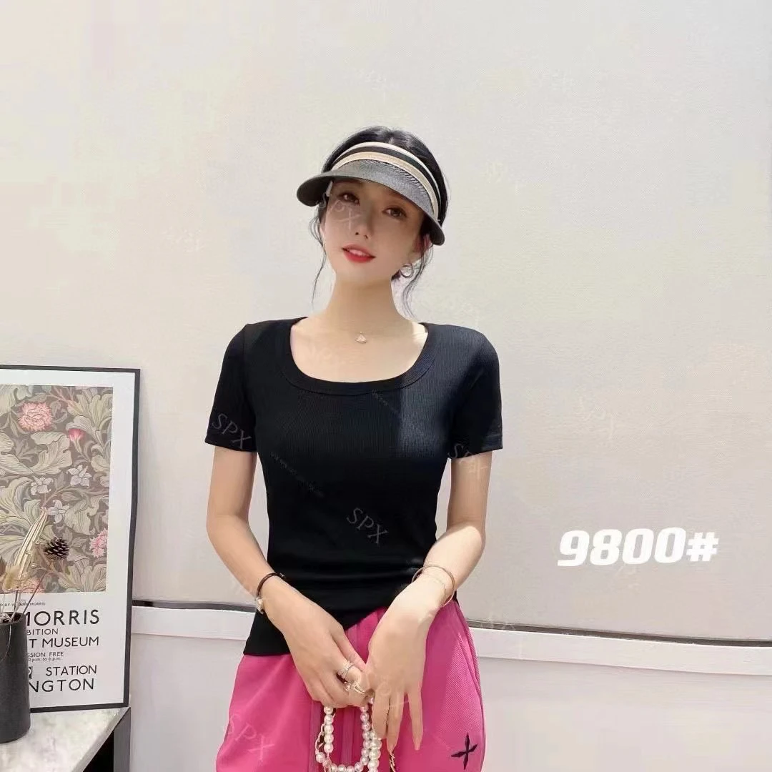 9800短袖螺纹圆领T恤修身显瘦简约打底衫