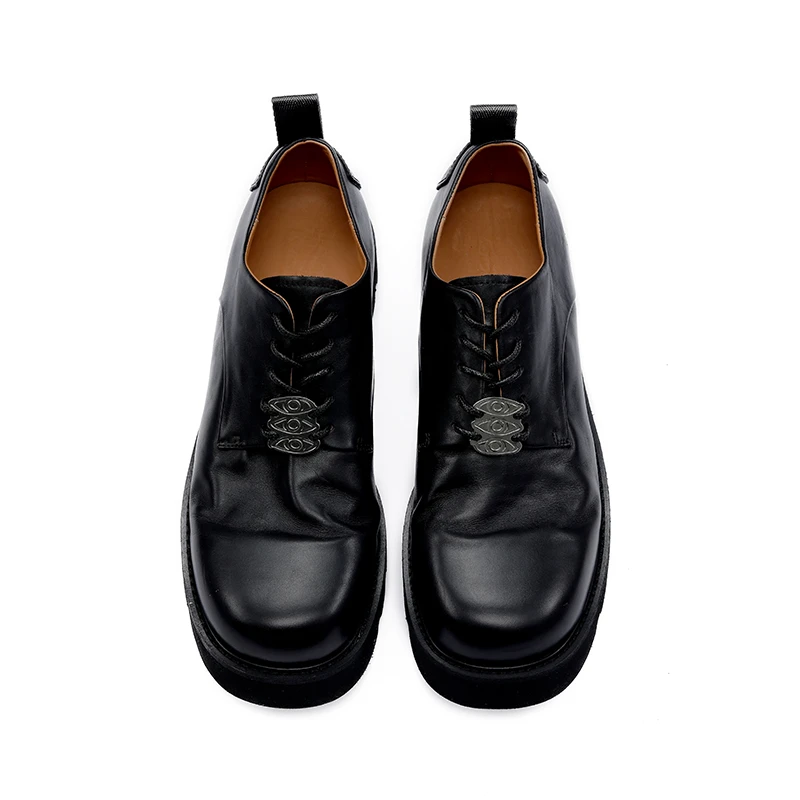 KAMI ANGER原创意大利牛皮圆头厚底鞋增高德比鞋休闲皮鞋男夏季