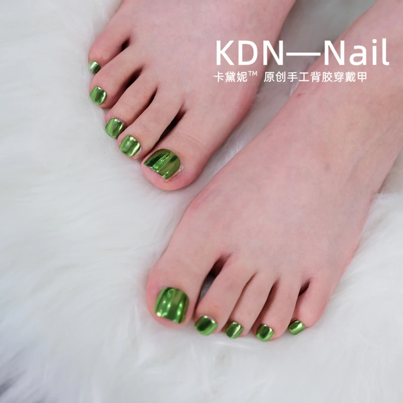 现货【绿光】22片流行纯手工绿色脚甲穿戴甲指甲贴