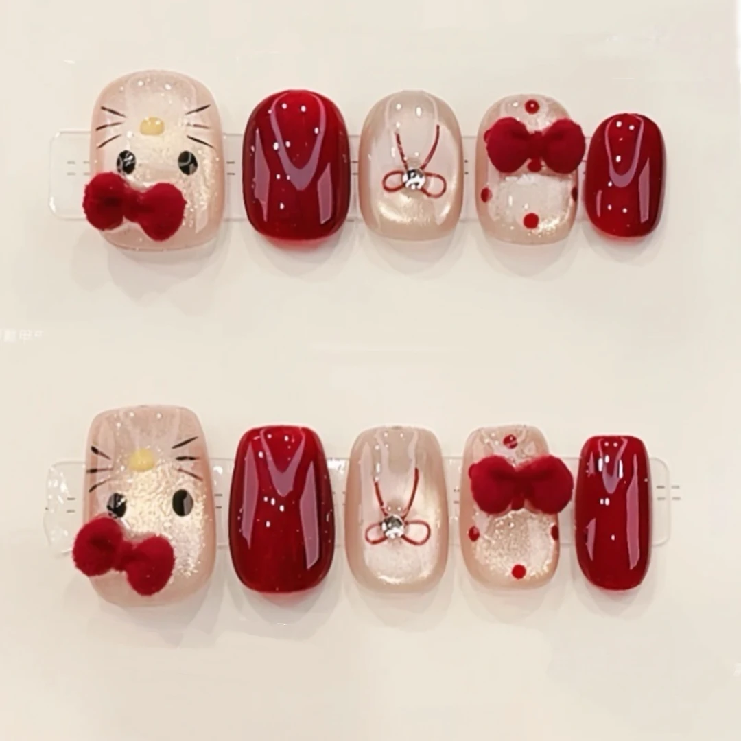 卡黛妮断码【丝绒Kt】丝绒蝴蝶猫眼可爱纯手工穿戴甲