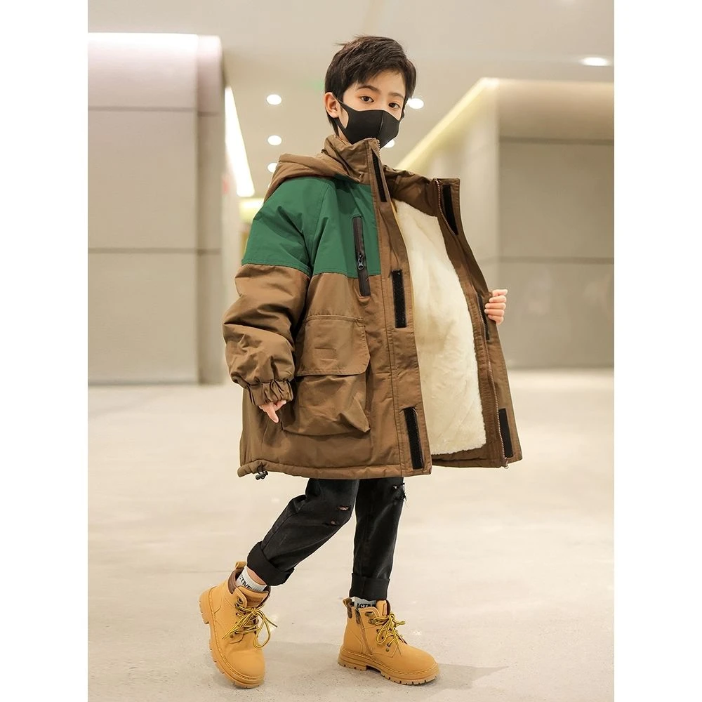 童装男童秋冬装洋气派克服棉服2023新款加绒加厚外套棉衣冬季款fn