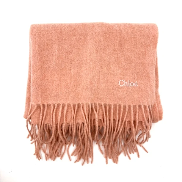 99新 Chloe/蔻依 粉色流苏小logo围巾围脖