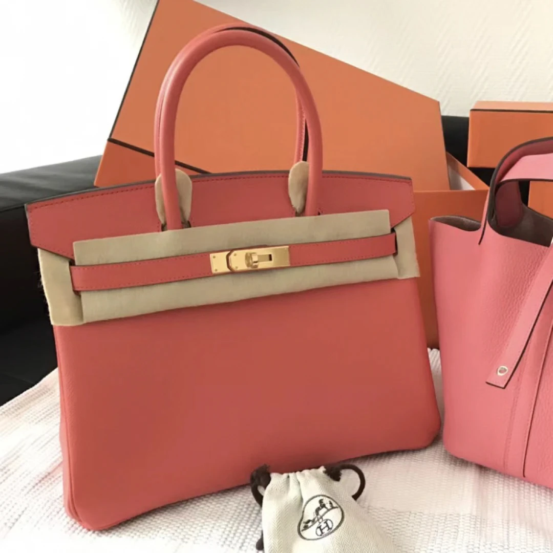 95新 Hermes/爱马仕 birkin30斋普尔粉金扣e皮手提包