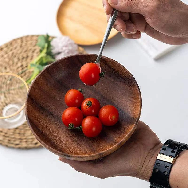 相思木圆盘水果盘餐具整木盘子碟子家用蔬菜盘圆形韩式网红