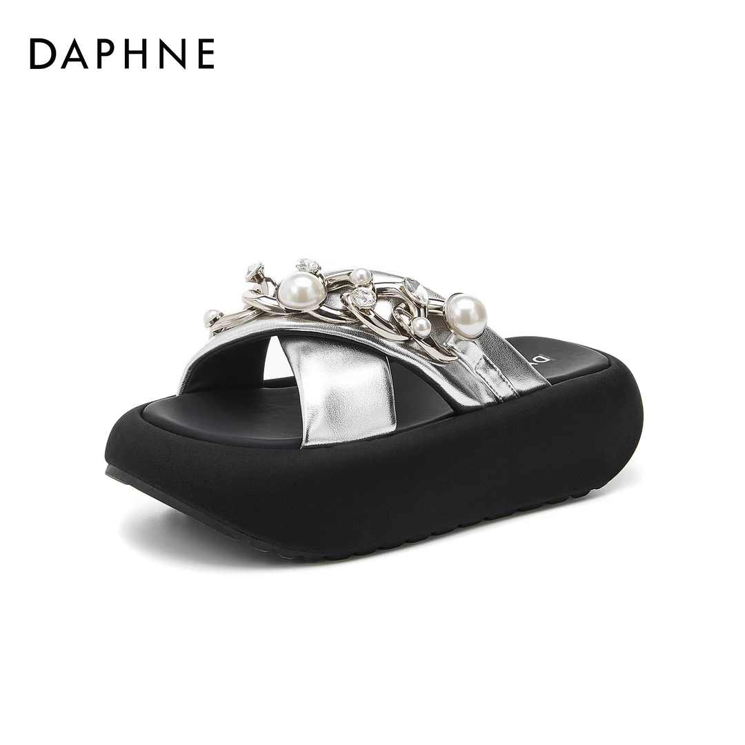 达芙妮百搭甜美少女风厚底一字拖鞋夏季薄款透气舒适时尚休闲女鞋