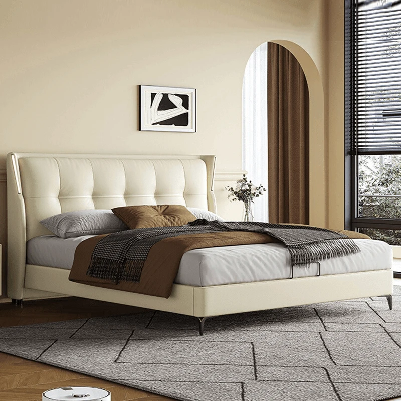 新款简约头层牛皮床现代轻奢1.8米婚床床软包1.5米床主卧双人大床
