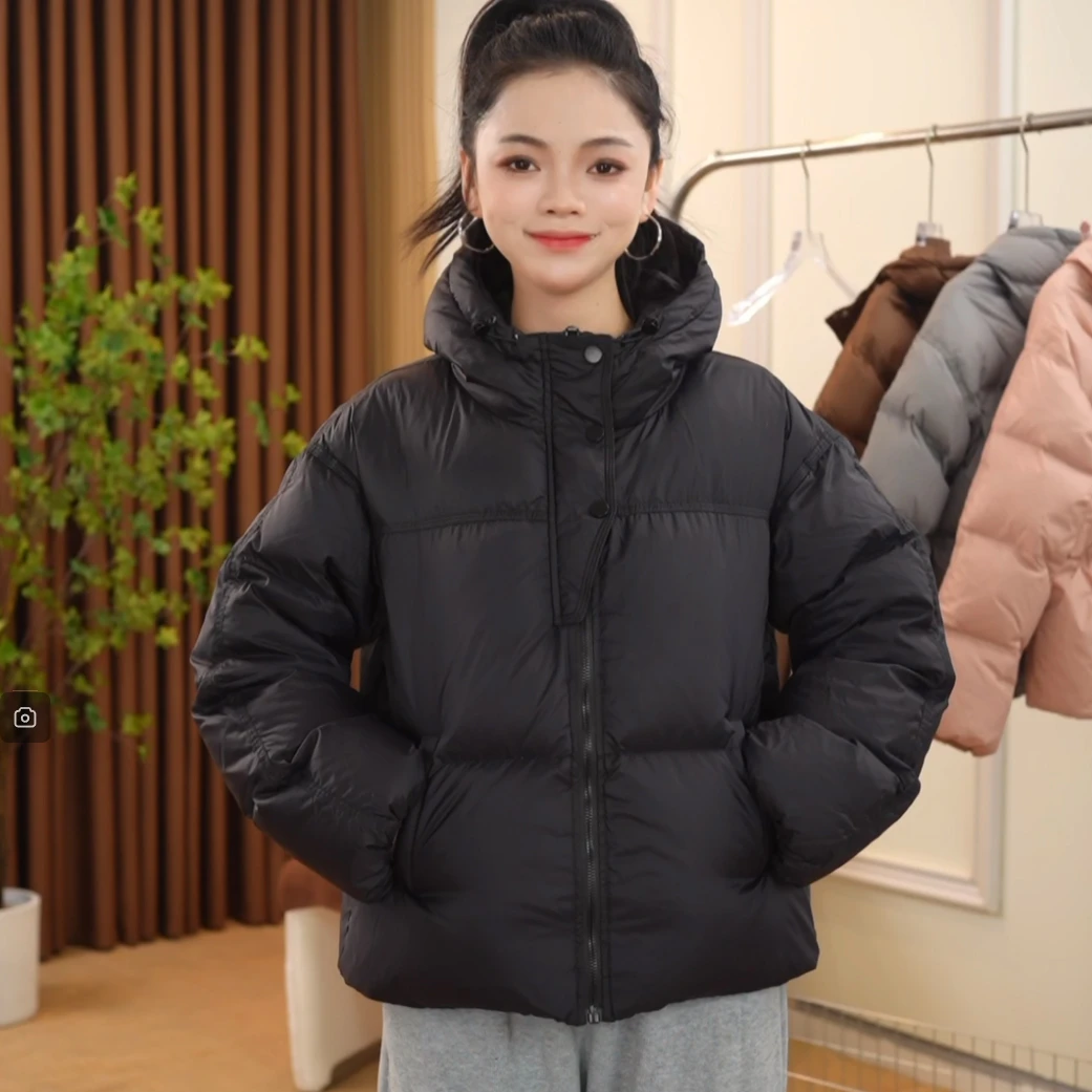 新款羽绒服女短款白鸭绒冬季韩版半门襟加厚连帽保暖气质百搭2301