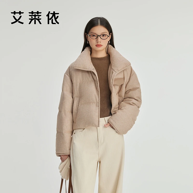 艾莱依2024冬季新款简约翻领短款羽绒服时尚百搭休闲保暖外套4087