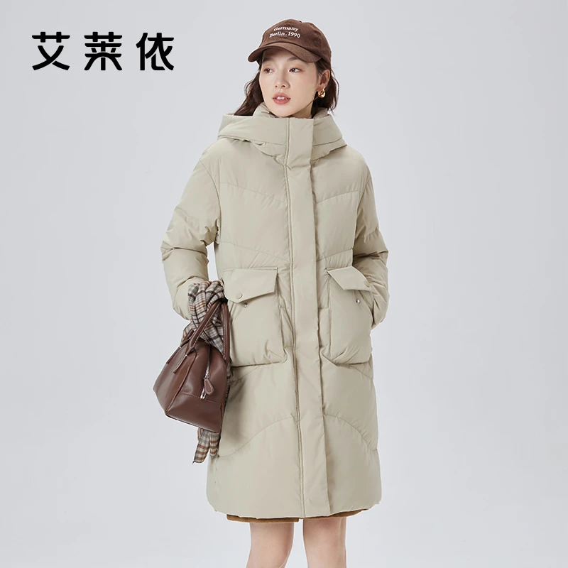 艾莱依简约大气羽绒服女士2023新款连帽立领户外保暖防风外套1186