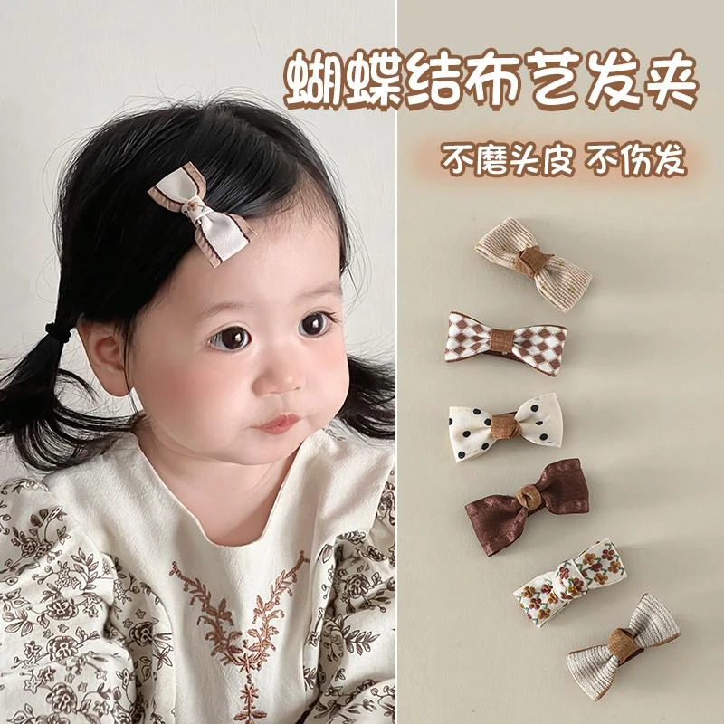 宝宝奶咖色秋冬发夹不伤发包布夹婴儿发夹手工可爱发卡蝴蝶结头饰