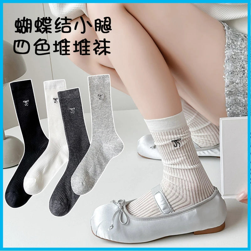 春夏超薄韩国ins潮芭蕾风可爱日系蝴蝶结jk竖条网眼长筒棉袜女款