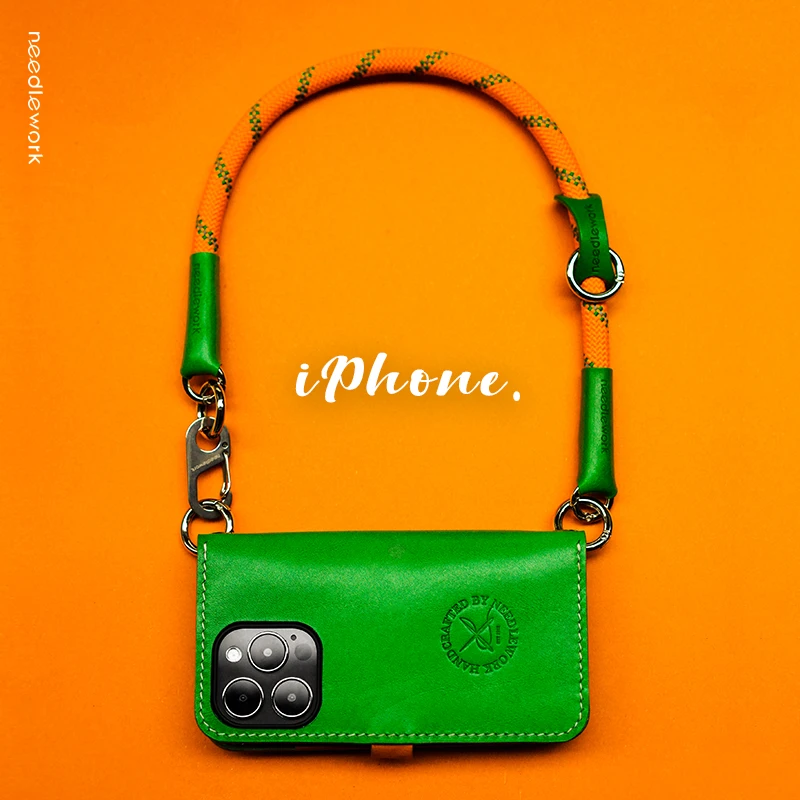 两针一线苹果14pro手机壳新款翻盖保护壳斜挎真皮iphone14保护套