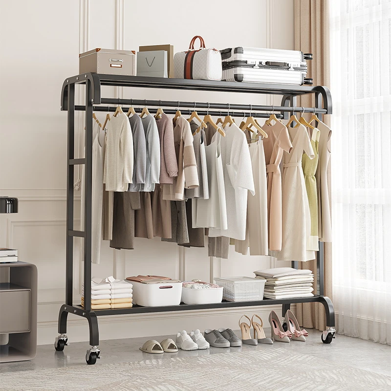 落地卧室挂衣架双杆衣服架子阳台晾衣架简易家用高档可移动衣帽架