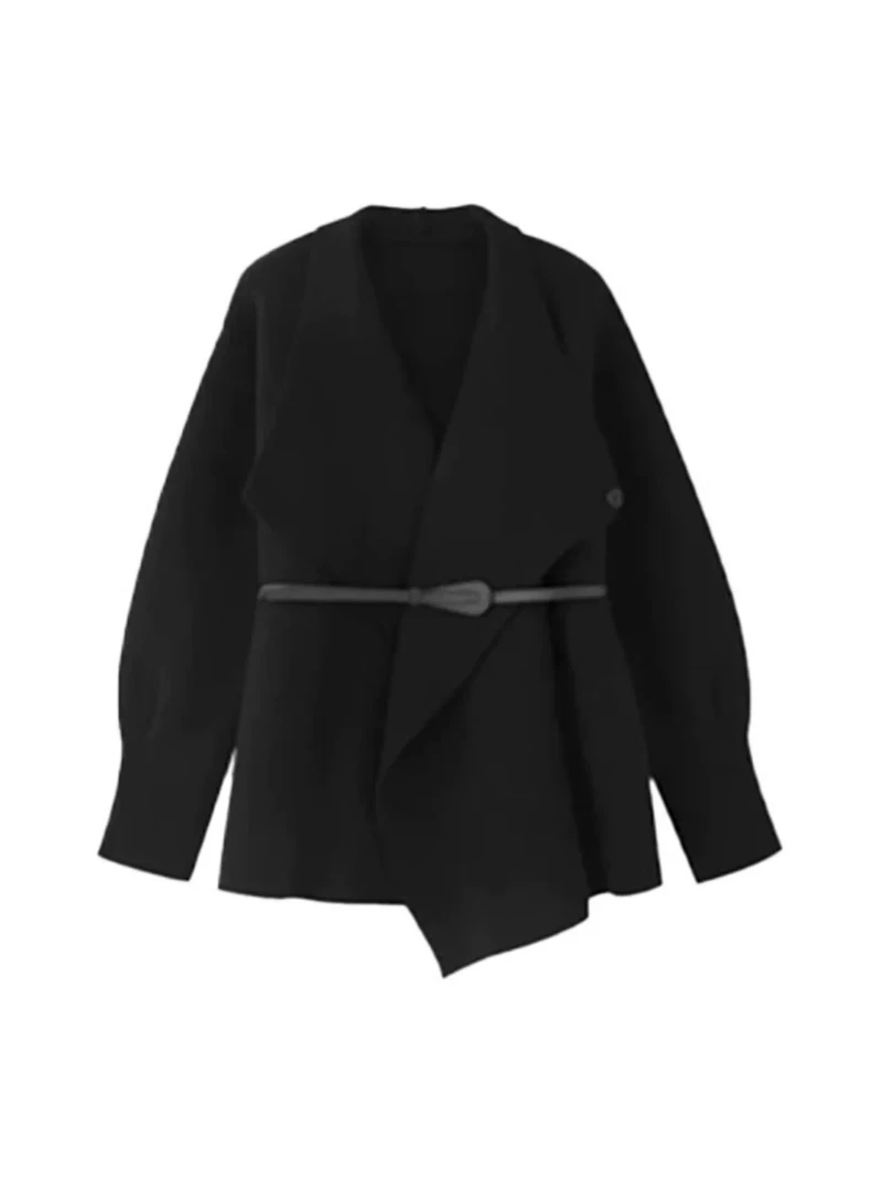 BUYIN ｜2014 翻领毛衣开衫女款加厚宽松慵懒风收腰针织外套