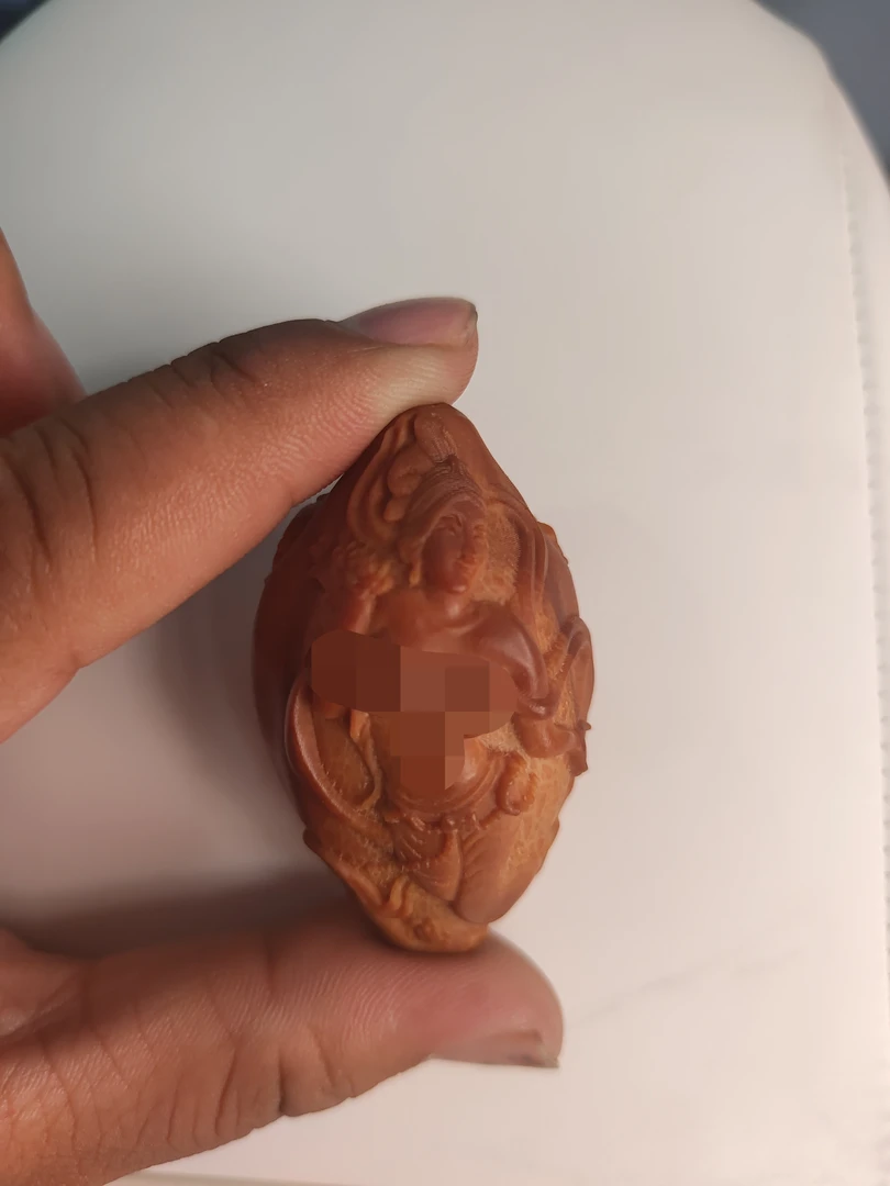 一对，橄榄核核雕美女凤凰巴西大橄榄