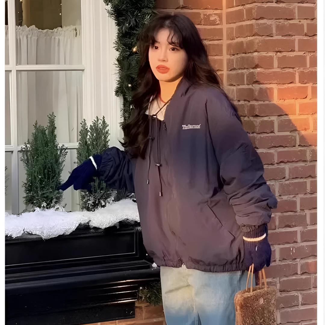 TD--【八奶两穿外套】春款~韩单字母刺绣春秋短绒连帽外套