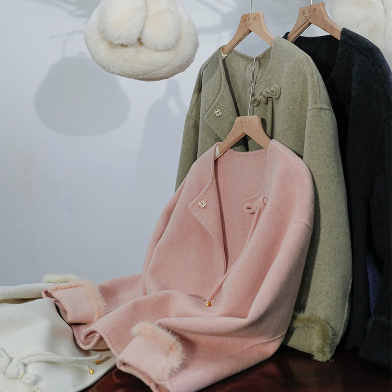【百福骈臻】 汉服短款双面呢大衣羊绒百搭冬季口袋