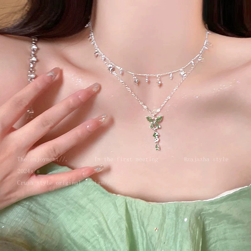 锌合金项链 绿色蝴蝶项链女配饰高级感辣妹风颈链choker轻奢锁骨