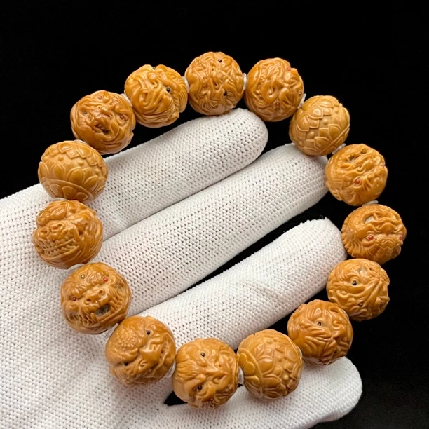 猴头核桃精雕镶嵌十二生肖恶僧手串猴头手串文玩