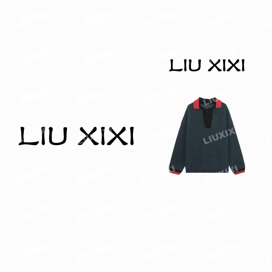 【嘻嘻家】娜扎同款  高定羊毛设计师休闲潮流撞色POLO领毛衣长袖