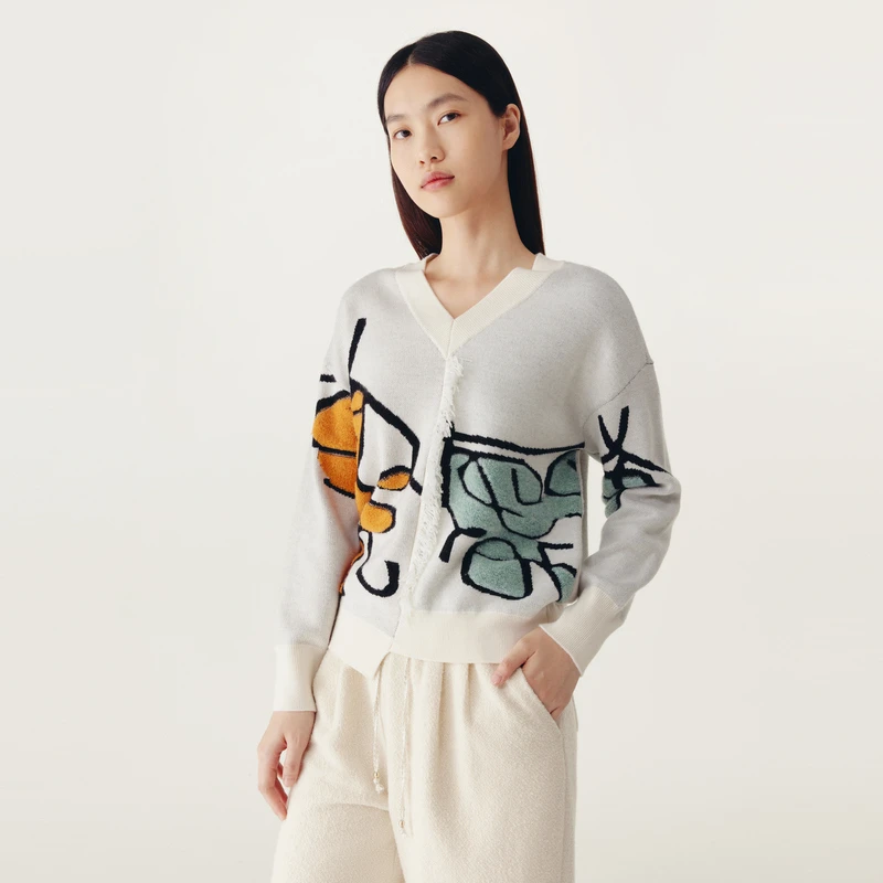 HPLY荷比俪【星线好物】v领猫头鹰圈圈纱休闲针织衫HYC41650143