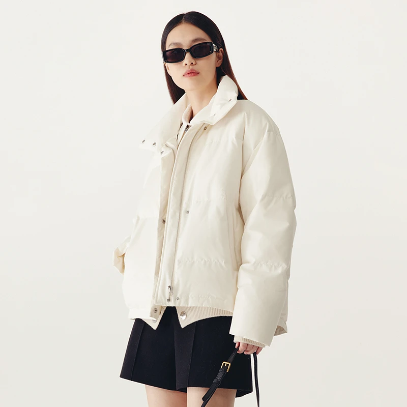 HPLY/荷比俪【星线好物】假两件拼接撞色针织羽绒服HYC42560051