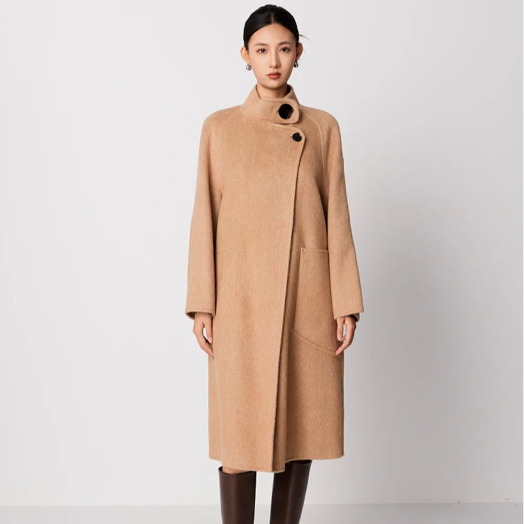 【商场同款】HPLY荷比俪冬新立领斜门襟毛呢中长款大衣HDD41500583