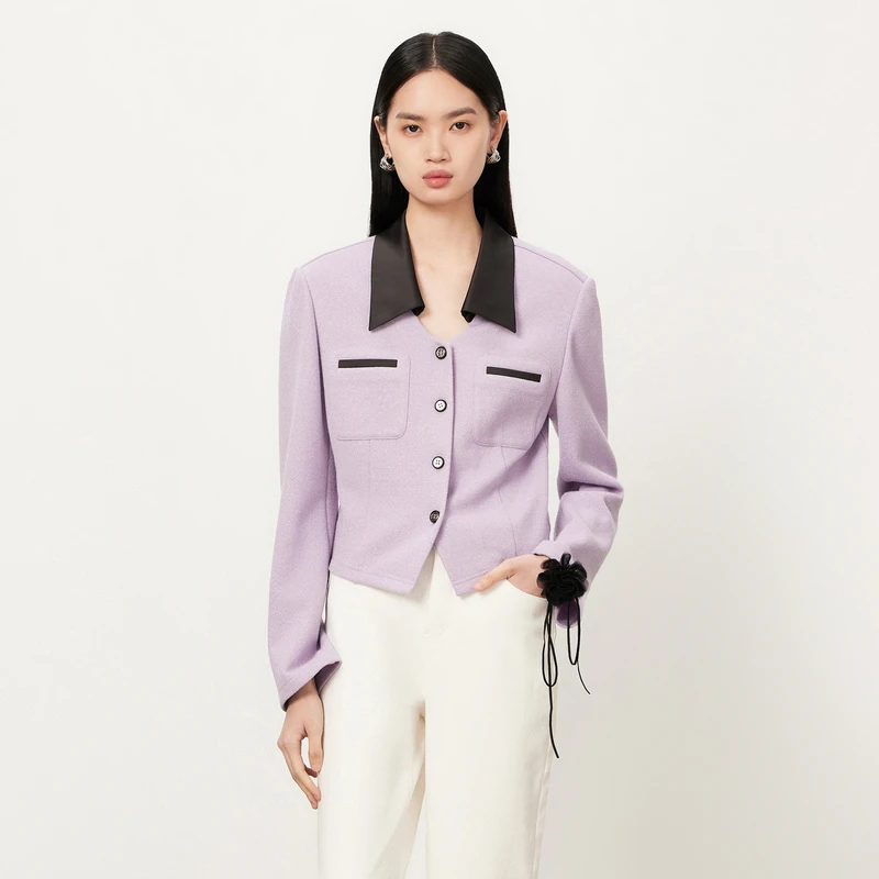 【小水专属】HPLY荷比俪2023冬季新浅紫色气质上衣HYD44610311