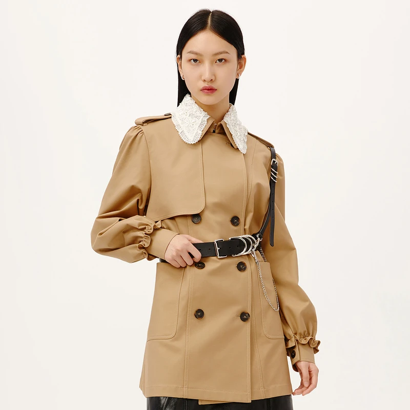 【商场同款】HPLY荷比俪女修身驼色都市时尚风衣HYB32510275