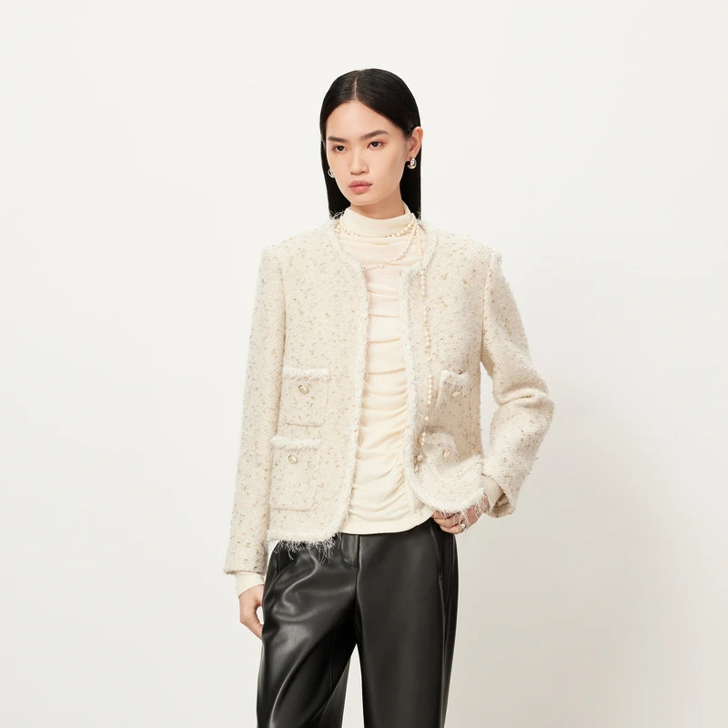 商场同款HPLY荷比俪2023冬季新款质感拼料外套HMD43520103