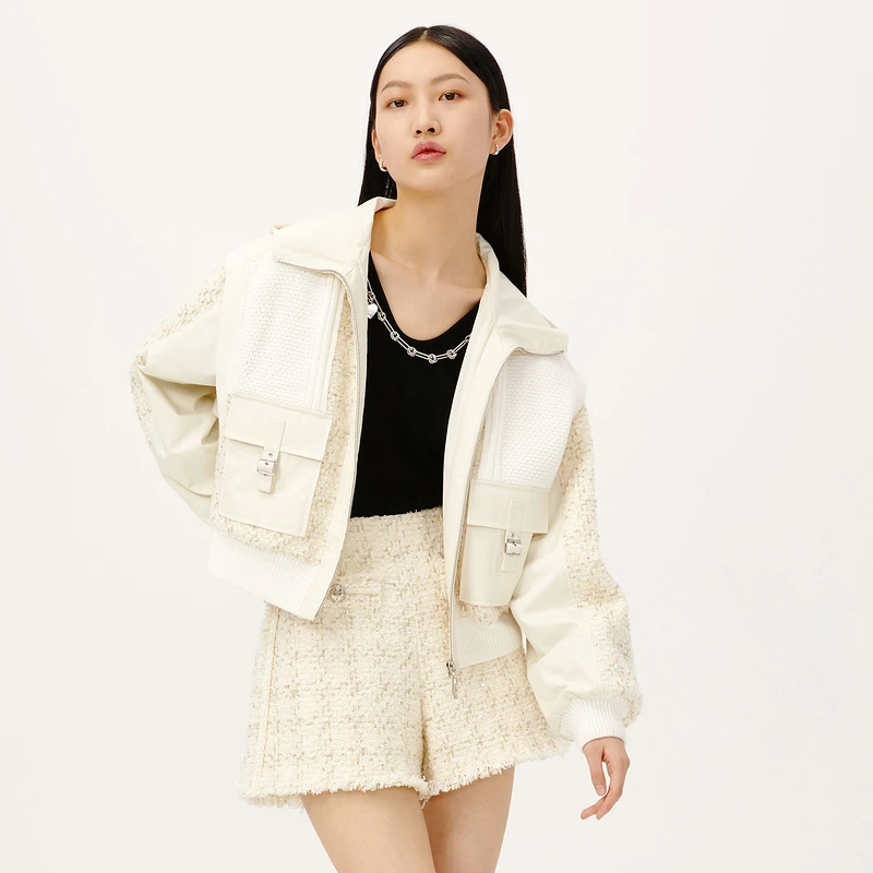 【商场同款】HPLY荷比俪女廓形毛织拼接工装口袋外套HEB33520301