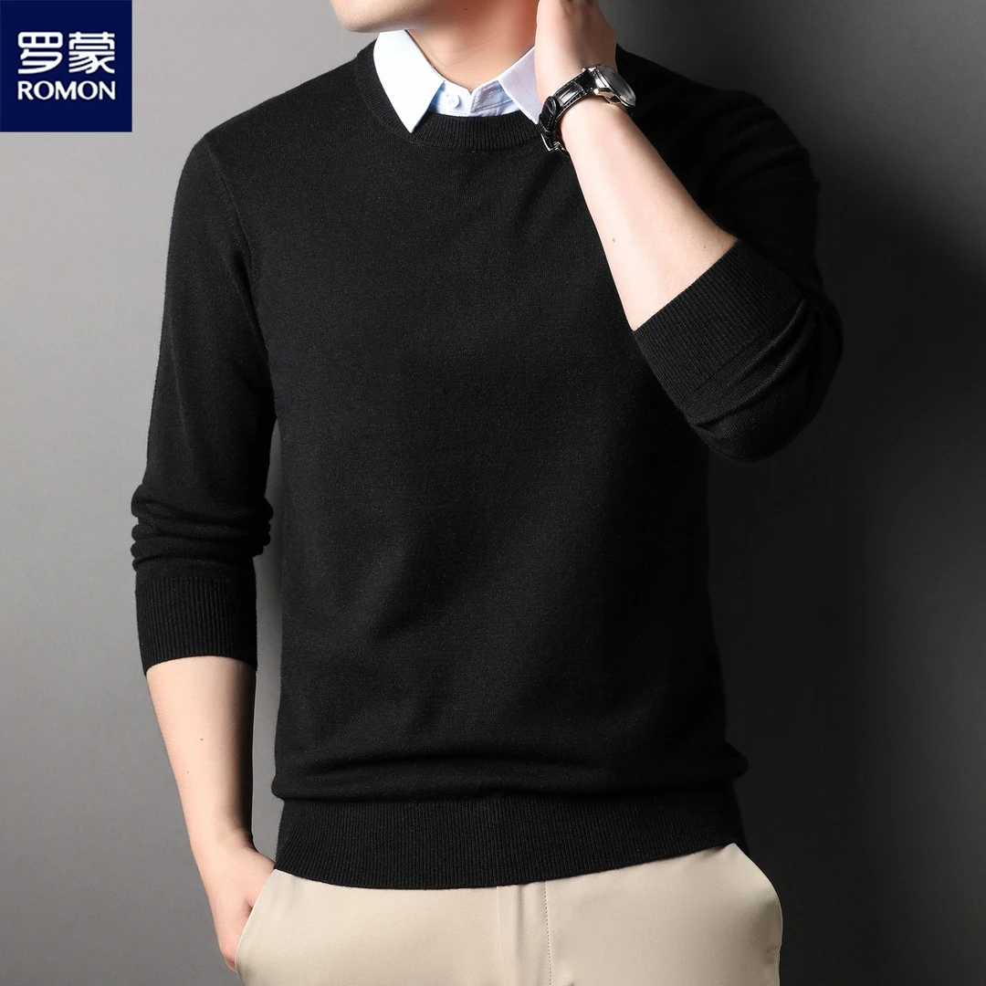 衬衫领假两件毛衣打底针织秋冬保暖男士-TLJ001长袖时尚针织衫