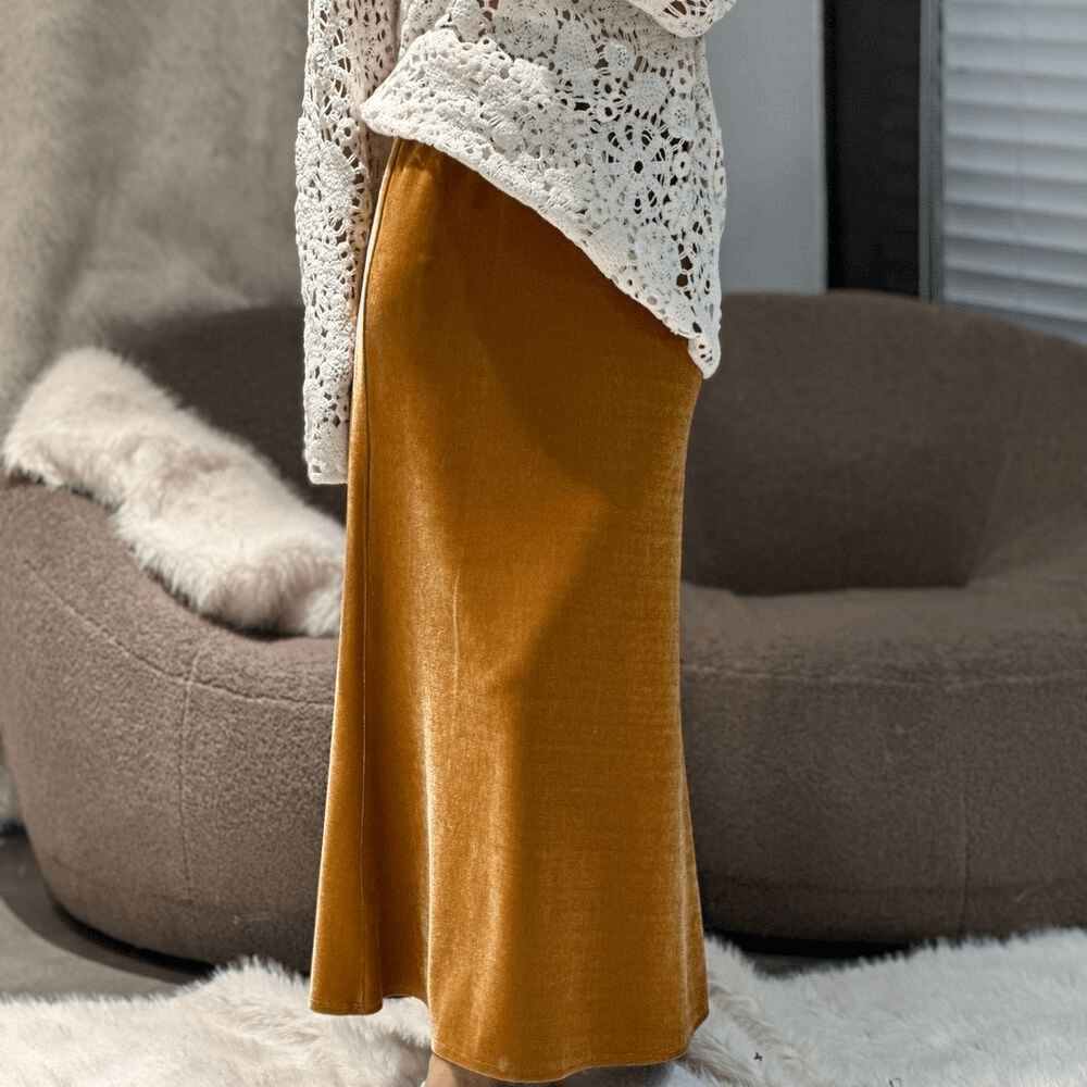 白色半身长裙秋冬包臀丝绒高腰2023新款松紧加绒加厚国风遮肉显瘦