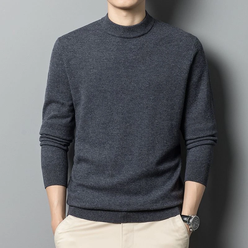 鄂尔多斯市100%纯羊毛衫男加厚秋冬装中老年休闲半高领爸爸装毛衣