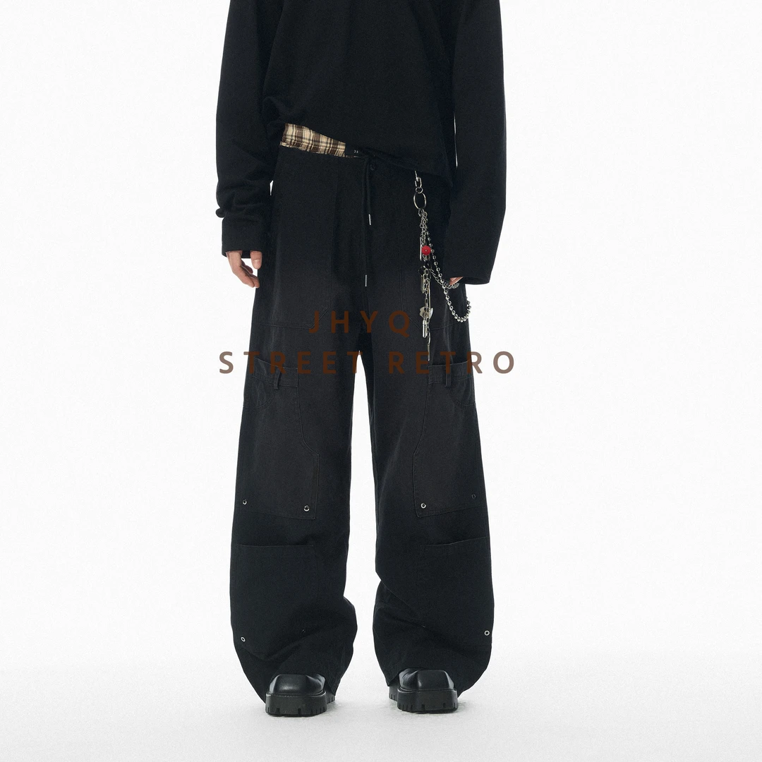 [JHYQ】街头复古时尚工装男直筒cleanfit休闲多口袋纽扣可收脚326