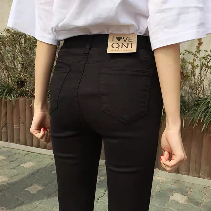 百搭高腰小脚牛仔裤女2024年春季新款九分小个子修身显瘦铅笔裤子