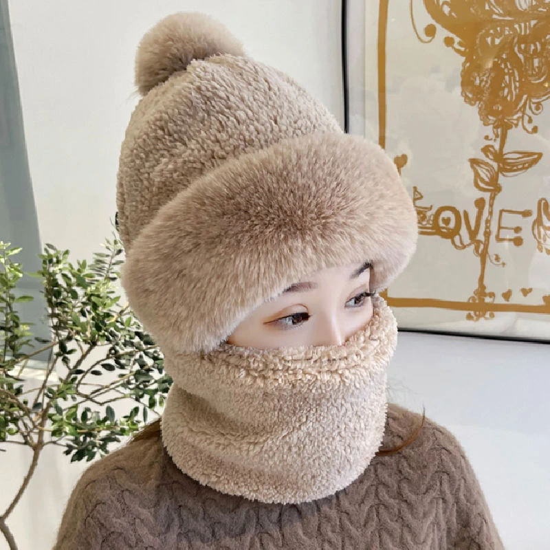 女秋冬防风骑车围脖口罩一体帽保暖护颈护耳包头加厚套毛毛干发帽