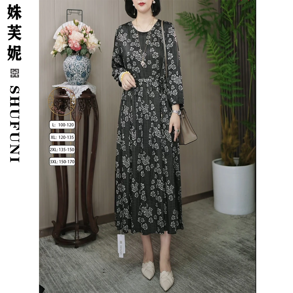 姝芙妮2024新高品质圆领高档时尚连衣裙9988山茶花鎏金黑