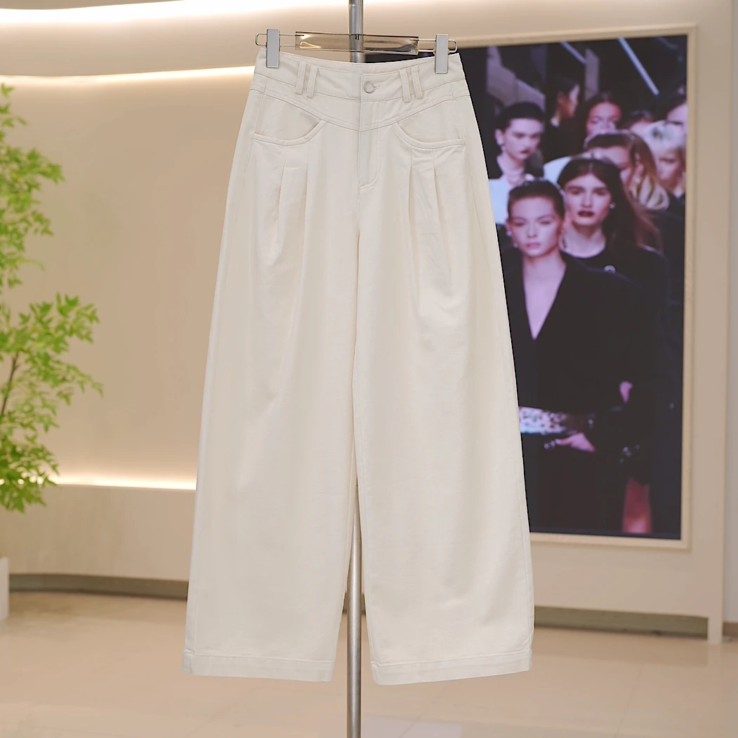 【加绒款】冬季新款百搭气质时尚显瘦直筒裤白色牛仔裤