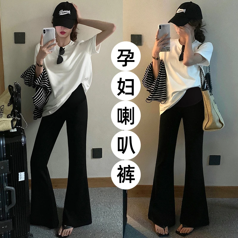 孕妇裤子2024春夏时尚修身显瘦百搭微喇叭裤外穿托腹休闲喇叭长裤