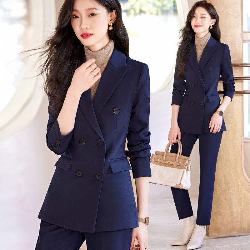 高级感西装外套女秋冬正装高级感气质女神范工作服藏青色职业洋气