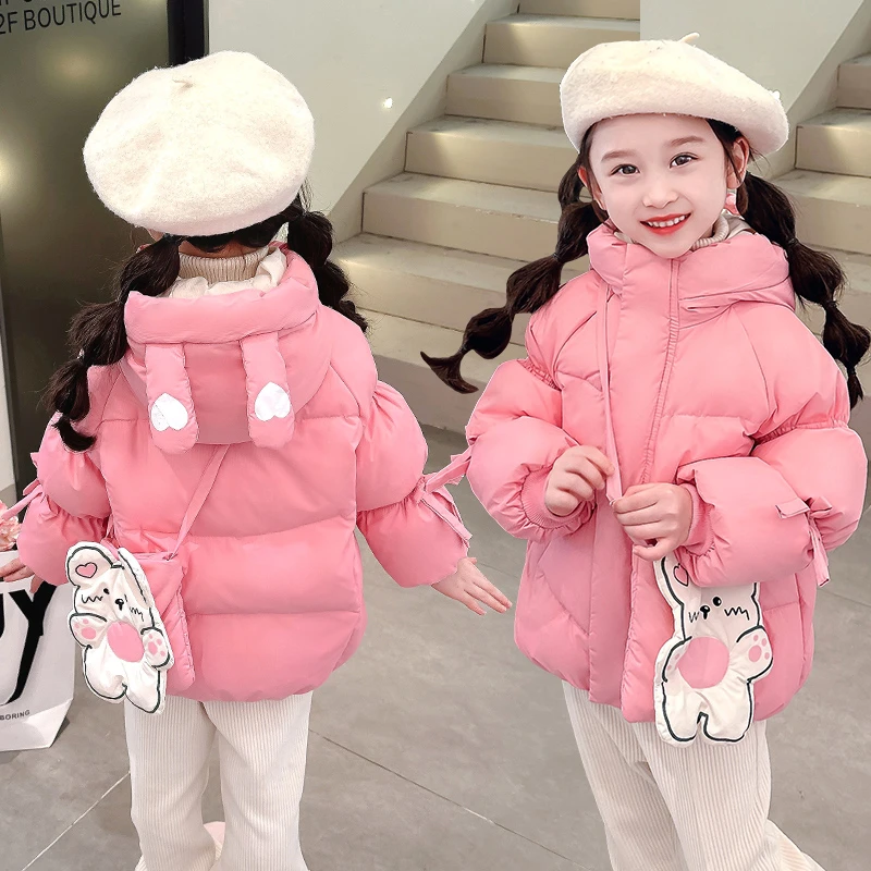 女童羽绒服新款白鸭绒儿童加厚连帽公主外套冬季小童时尚保暖棉服