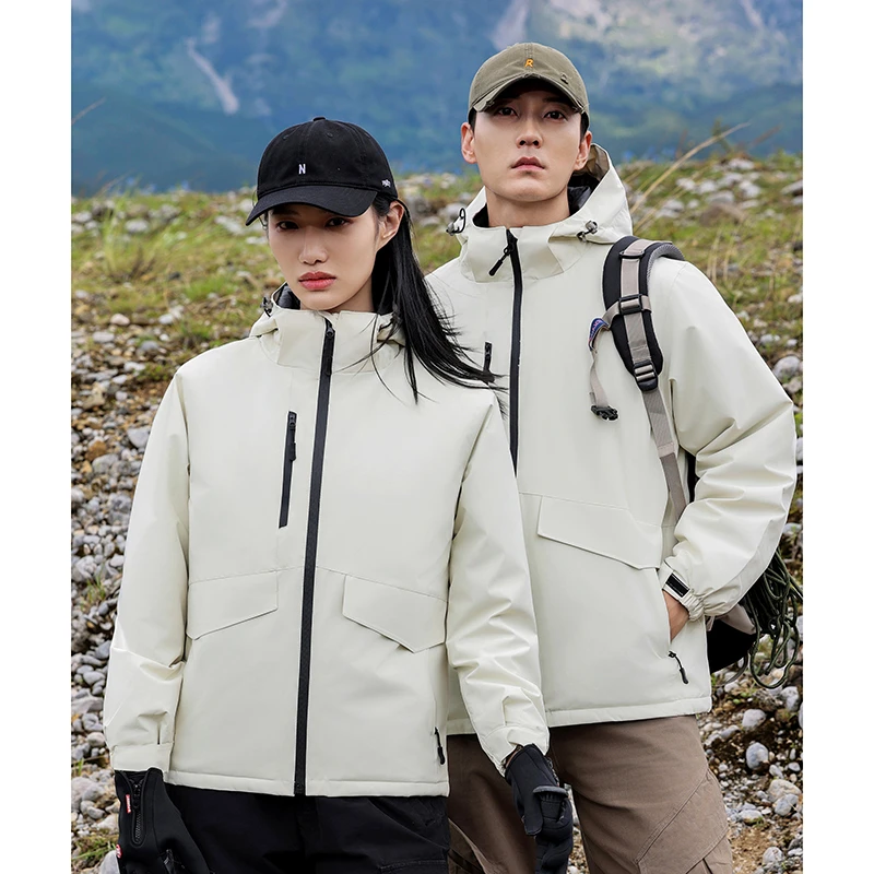 秋冬新款纯色男女同款舒适百搭情侣款户外保暖五防冲锋衣
