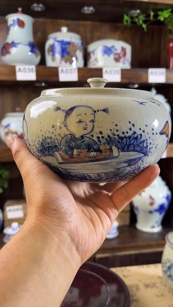 【闪购商品】纯手工手绘双福临门醒茶罐储物罐